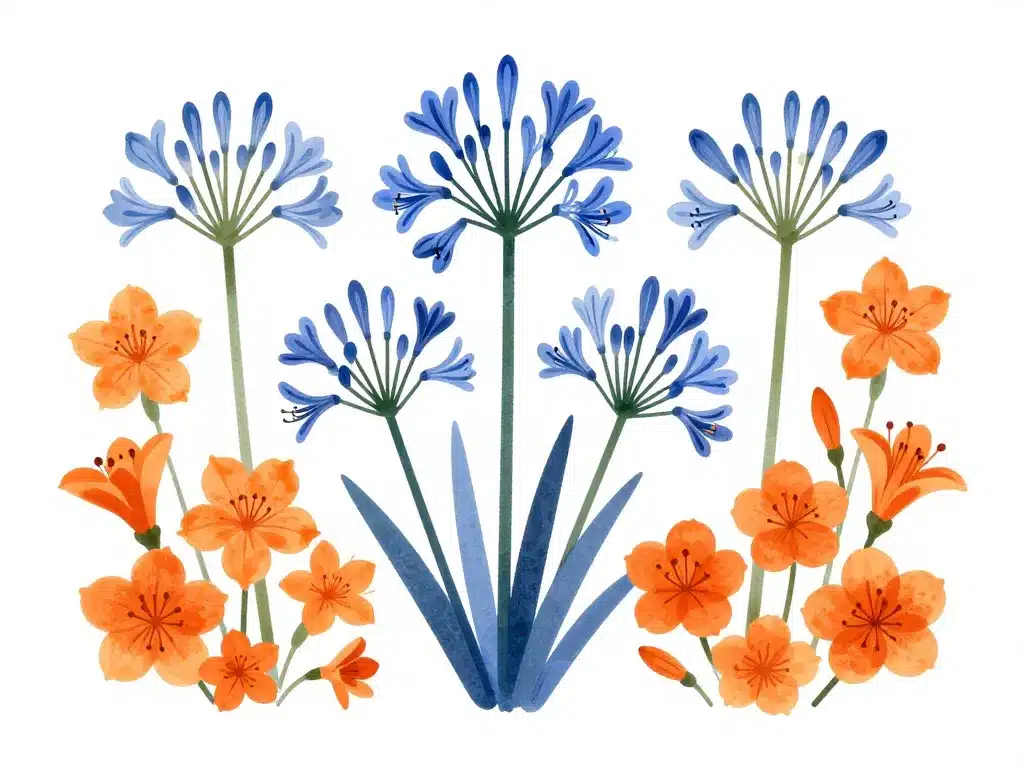 diagramme concept agapanthe orange et fleurs orange contrastées