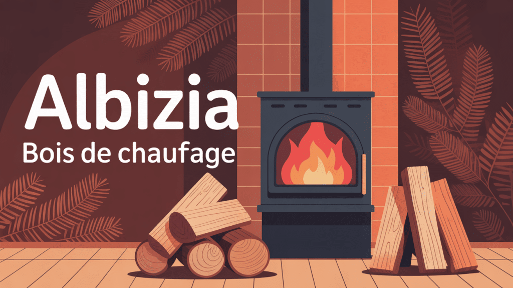 illustration albizia bois de chauffage bûches et poêle
