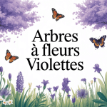 illustration jardin d'arbres à fleurs violettes et pollinisateurs