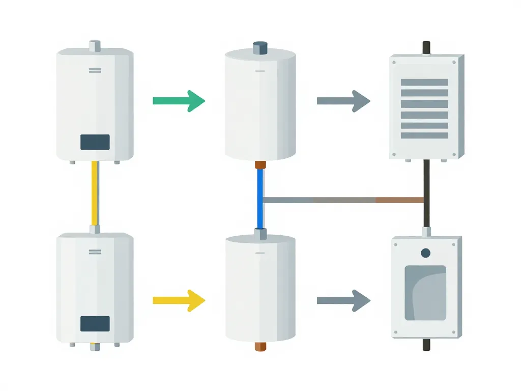 Schéma étapes branchement chauffe eau triphasé