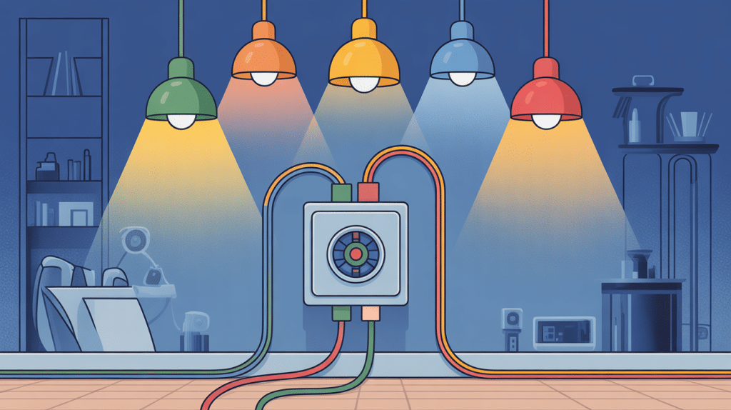 illustration tableautée comment brancher plusieurs lampes sur une seule arrivée électrique