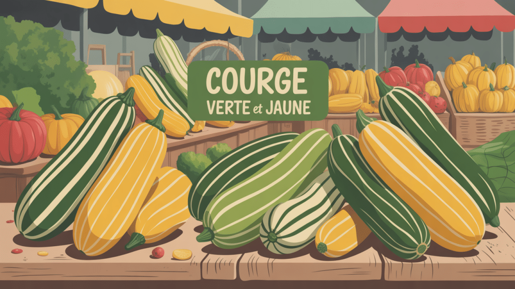 diversité courge verte et jaune sur étal automne