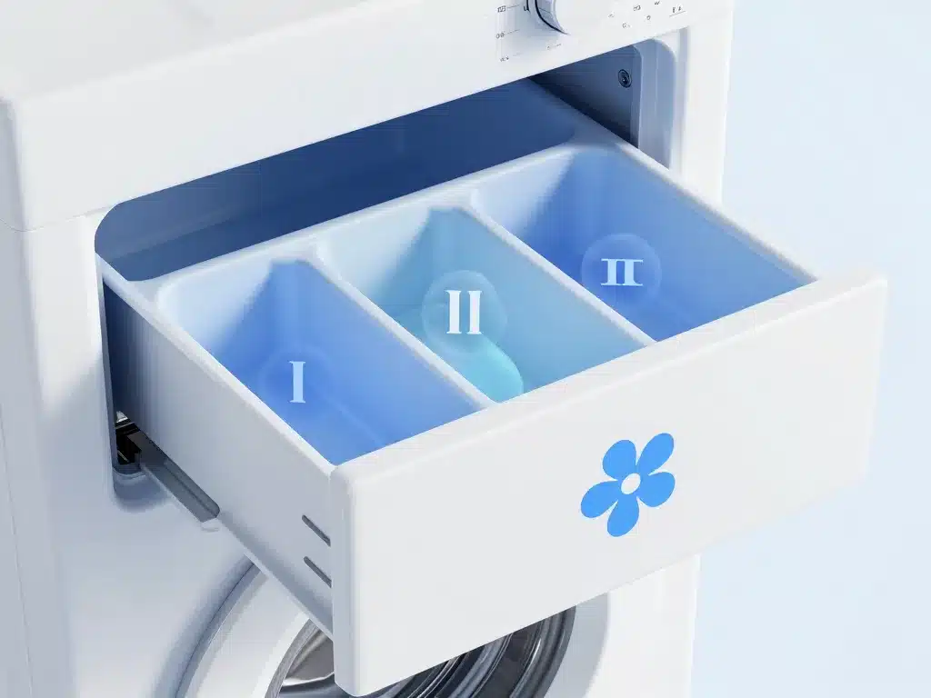 Dans quel compartiment mettre la lessive vue compartiments I II fleur machine à laver