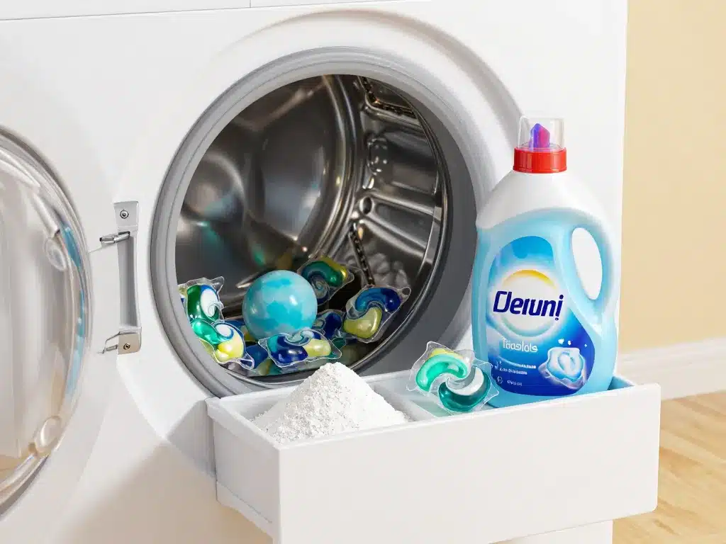 Dans quel compartiment mettre la lessive poudre liquide pods placement machine