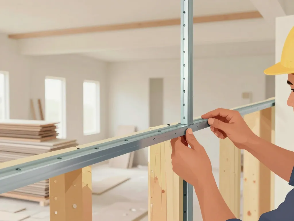 illustration technique pose demi stil placo dans rail métallique