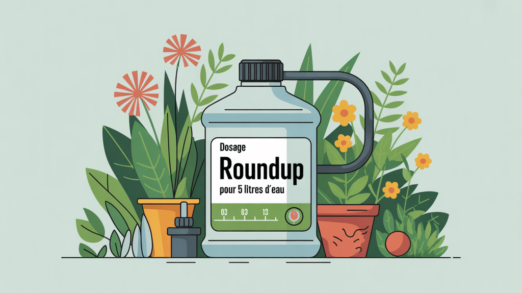 illustration dosage roundup pour 5 litres d'eau pulvérisateur gradué