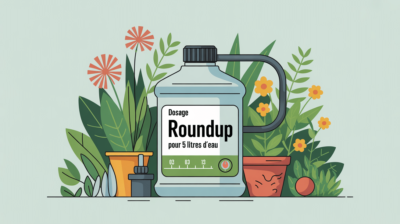 illustration dosage roundup pour 5 litres d'eau pulvérisateur gradué