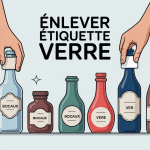 enlever etiquette verre sur bocal et bouteille illustration