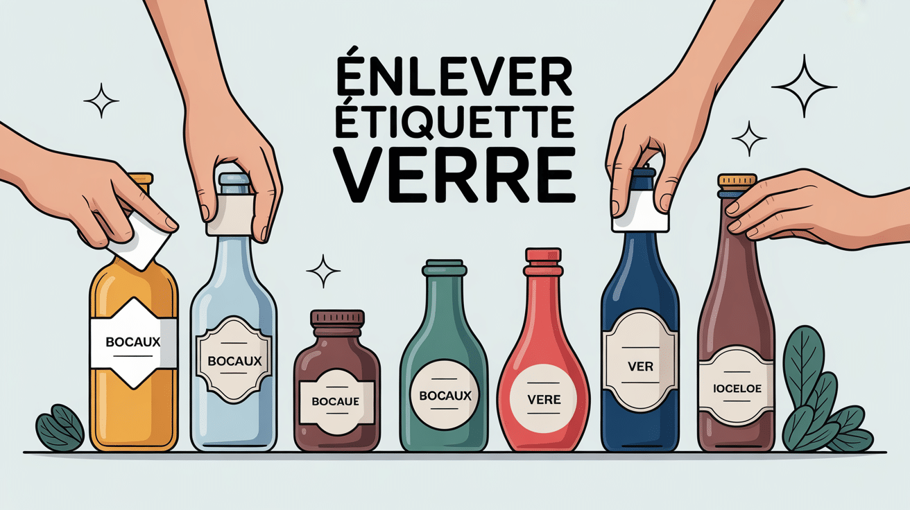 enlever etiquette verre sur bocal et bouteille illustration
