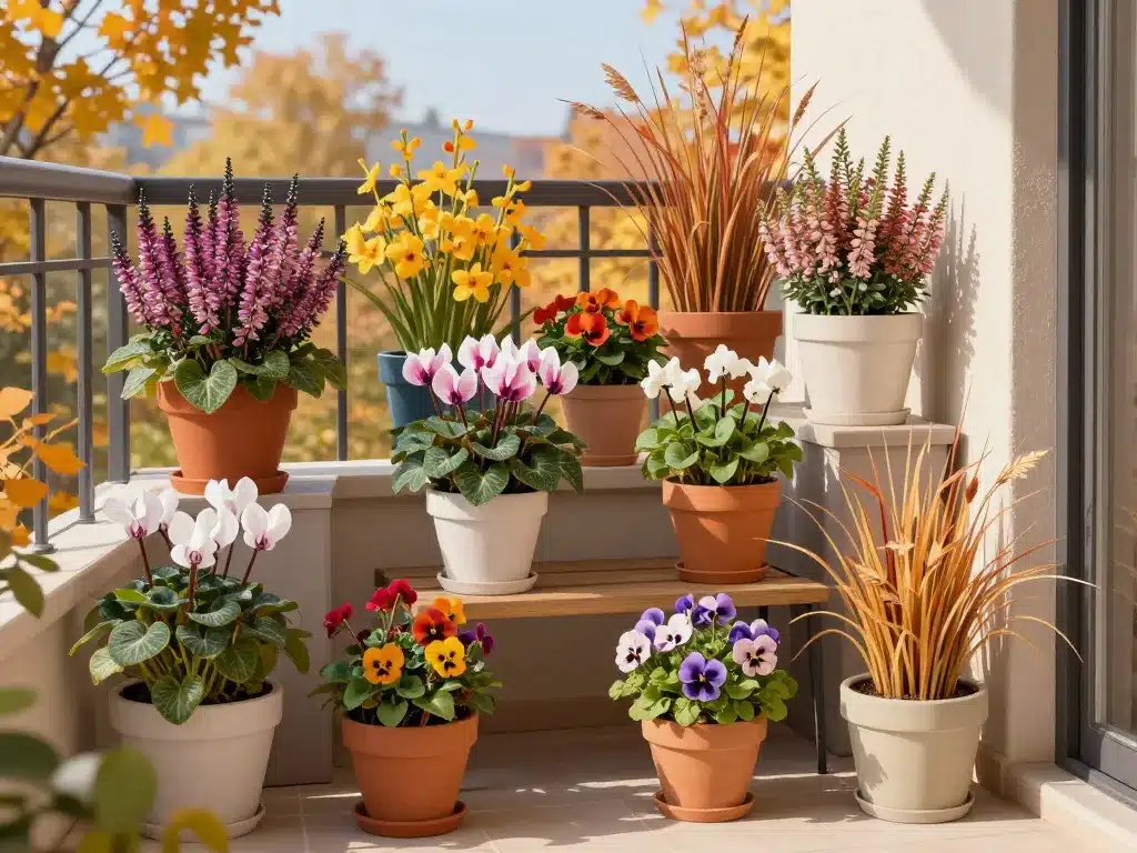 Fleurs en novembre sur balcon et potées d’automne