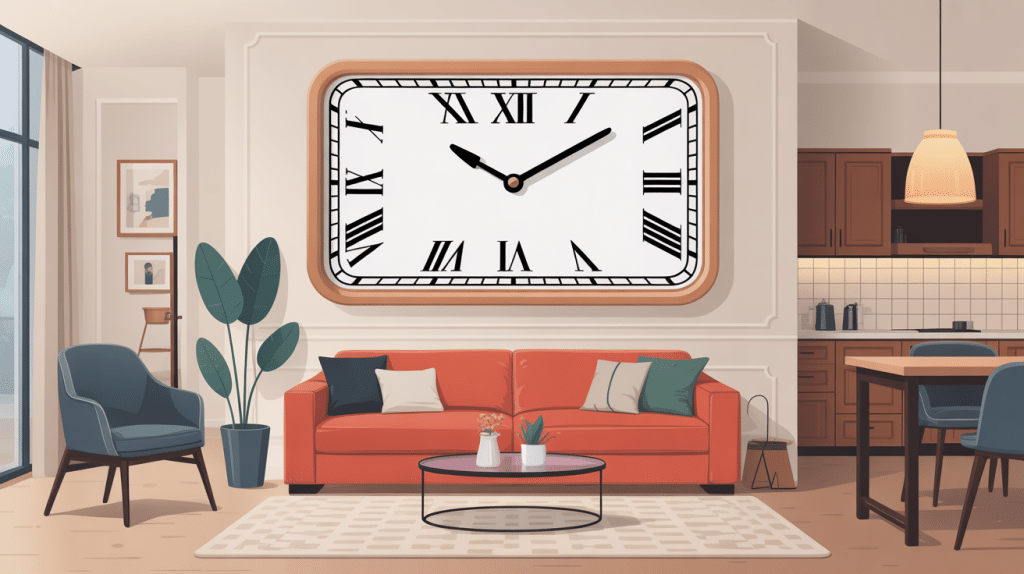 horloge rectangulaire mise en valeur dans décoration contemporaine