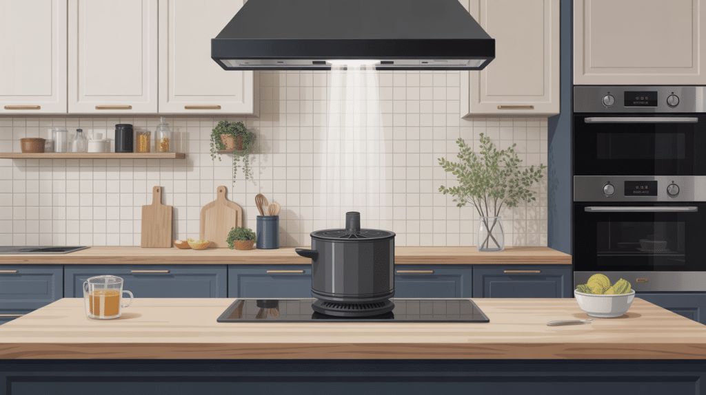 hotte aspirante sur plan de travail intégrée cuisine moderne