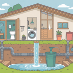 Vue coupe installation pompe pour eau de pluie