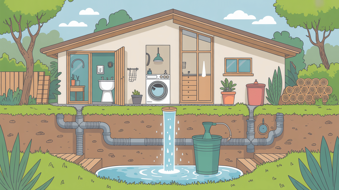 Vue coupe installation pompe pour eau de pluie