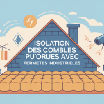 isolation combles perdues fermettes industrielle, coupe du toit, isolant et économies d'énergie