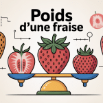 Poids d'une fraise illustré sur une balance avec plusieurs tailles