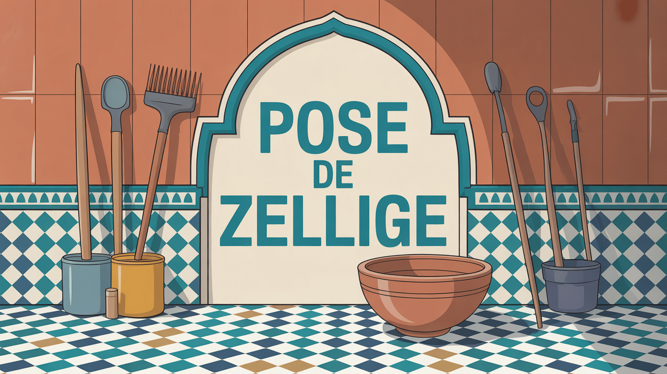 pose zellige outils carrelage mur marocain