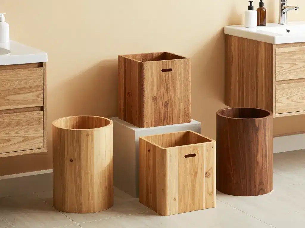 styles de poubelle de salle de bain en bois harmonisés en déco