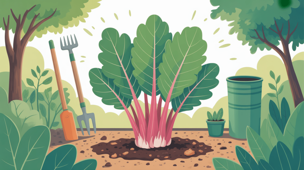 que faire avec les feuilles de rhubarbe recyclage au jardin illustration