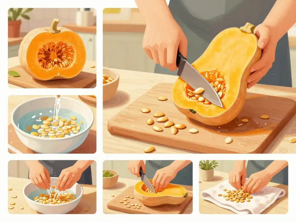 récupérer les graines de butternut pour planter étapes extraction nettoyage