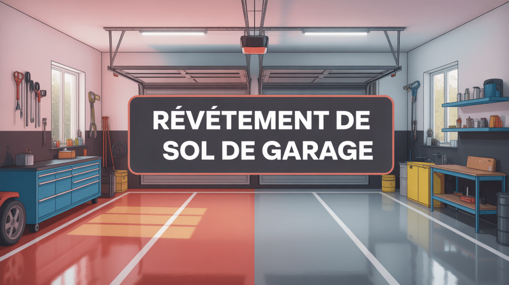 Revêtement pour sol garage moderne avec résine époxy, dalles PVC, béton et peinture