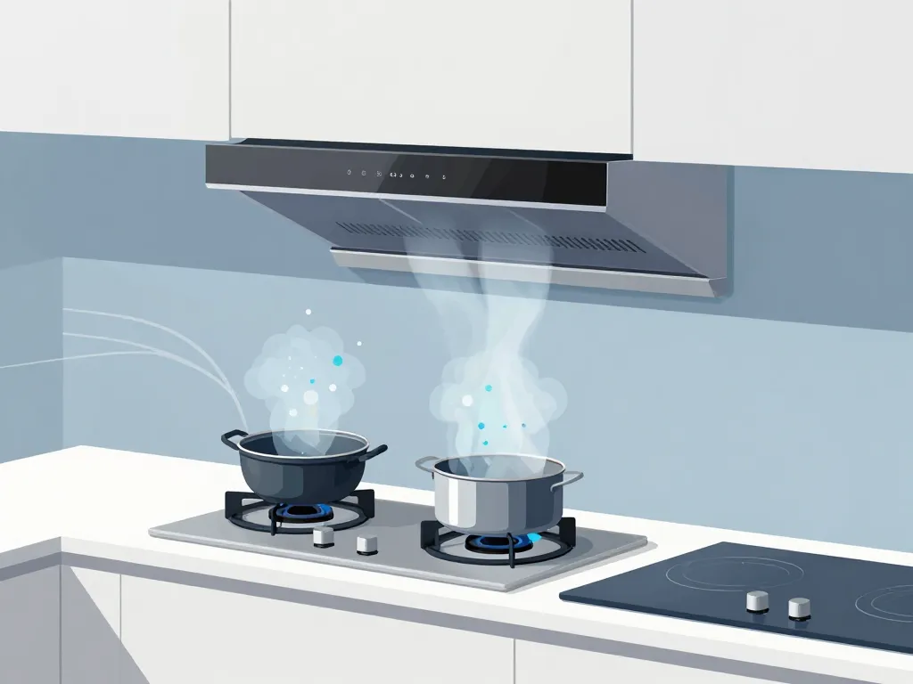 diagramme hotte aspirante sur plan de travail cuisine