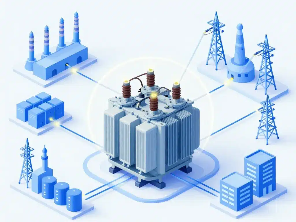 transformateur triphasé dans réseau électrique industriel