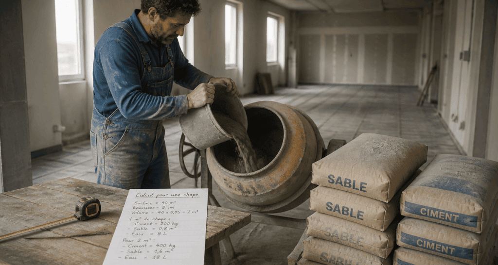 calcul pour une chape, artisan dose matériaux