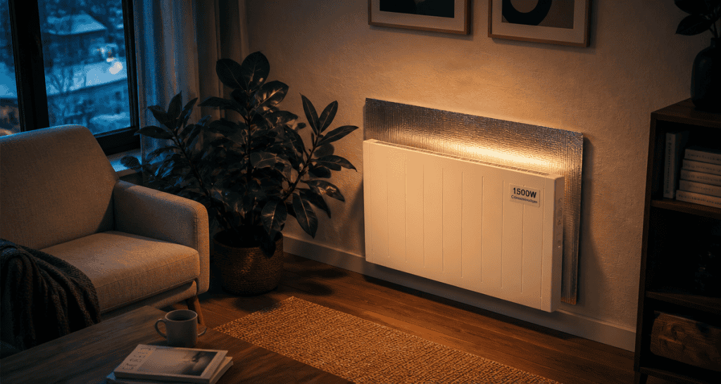 combien consomme un radiateur électrique de 1500 watts contre un mur clair