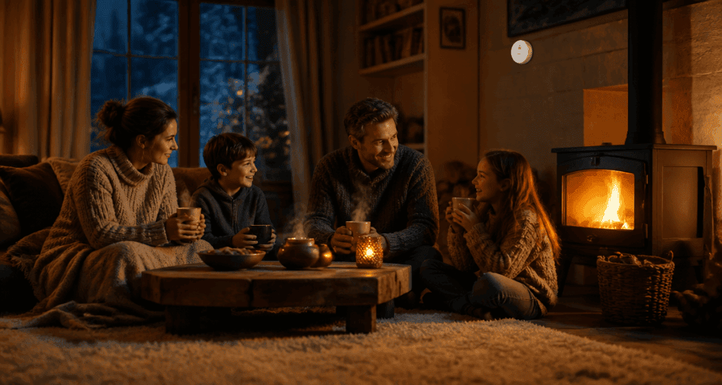 comment chauffer une pièce sans électricité famille autour poêle bois