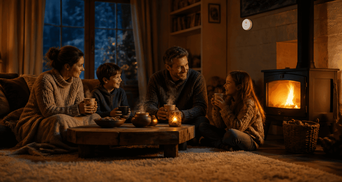 comment chauffer une pièce sans électricité famille autour poêle bois