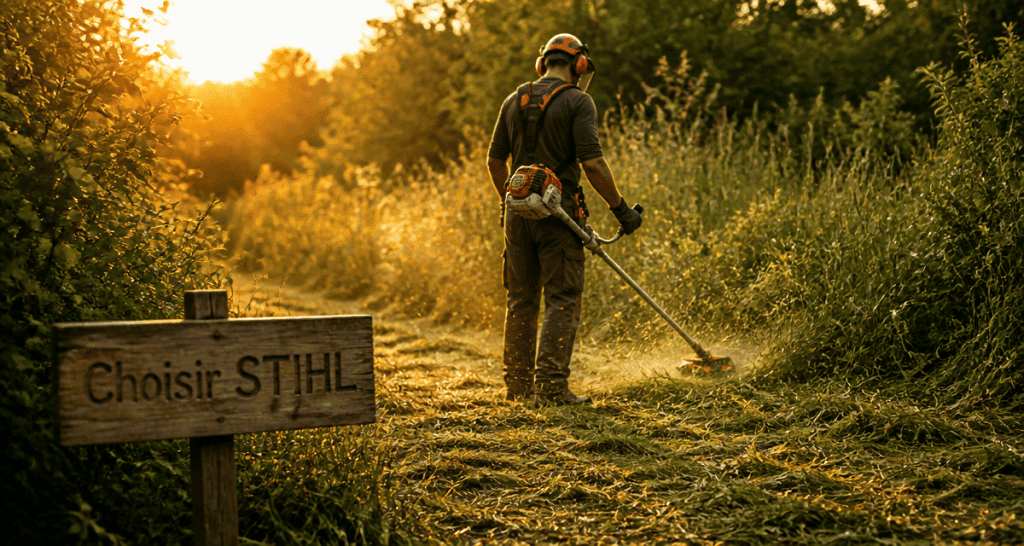 débroussailleuse stihl avis en action dans jardin