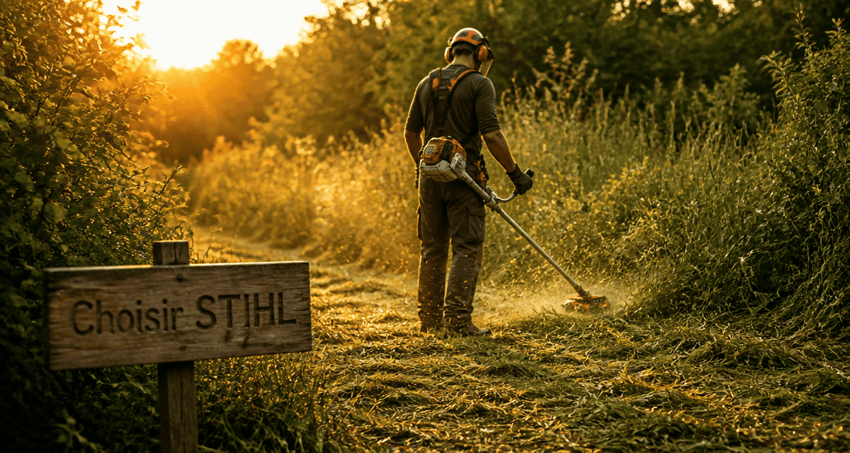 débroussailleuse stihl avis en action dans jardin