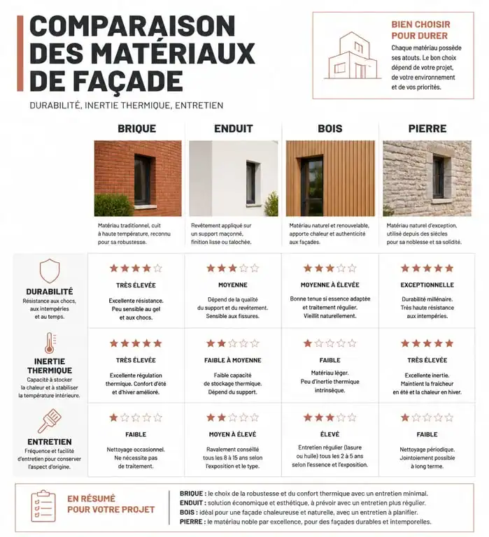 Comparatif des performances techniques des façades en brique et autres matériaux