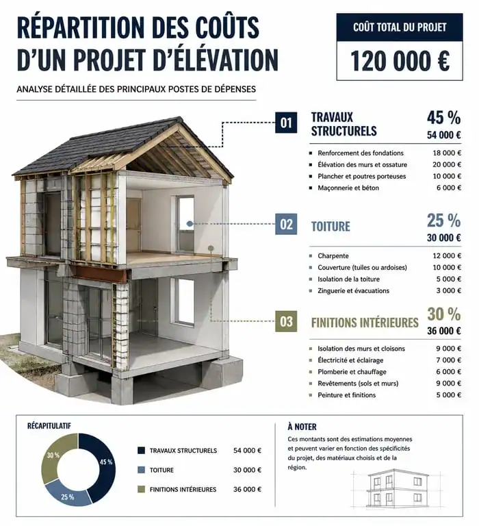 Répartition du prix d'une surélévation de maison de 40m2