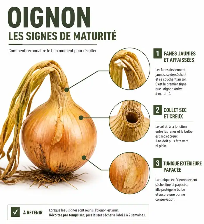 Signes de maturité pour la récolte des oignons au potager