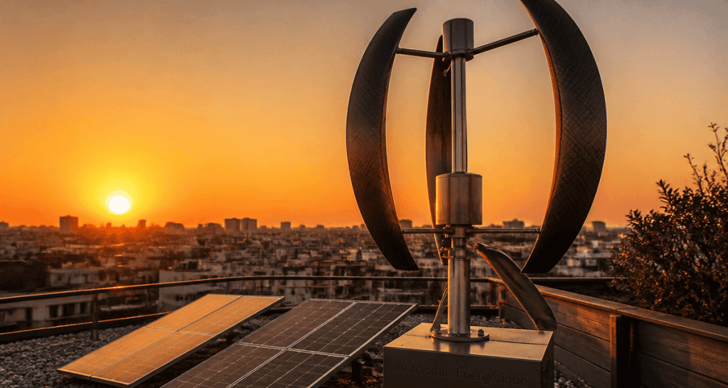Éolienne verticale Darrieus sur toit urbain