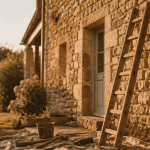 facade pierre apparente maison ancienne outils artisan