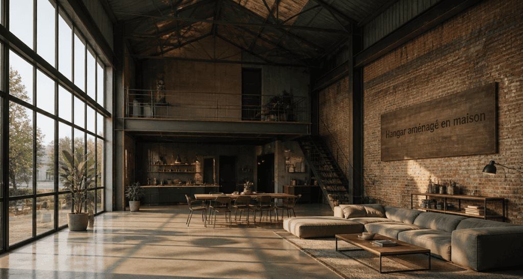 hangar aménagé en maison avec baies vitrées