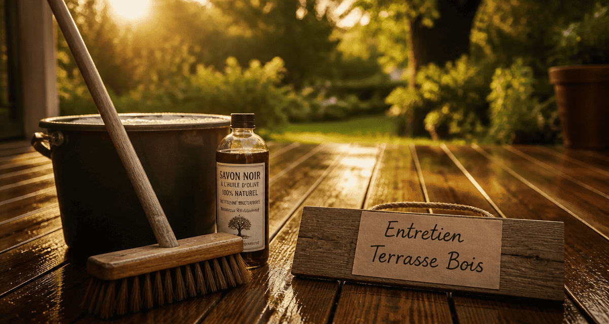 nettoyage terrasse bois savon noir balai seau