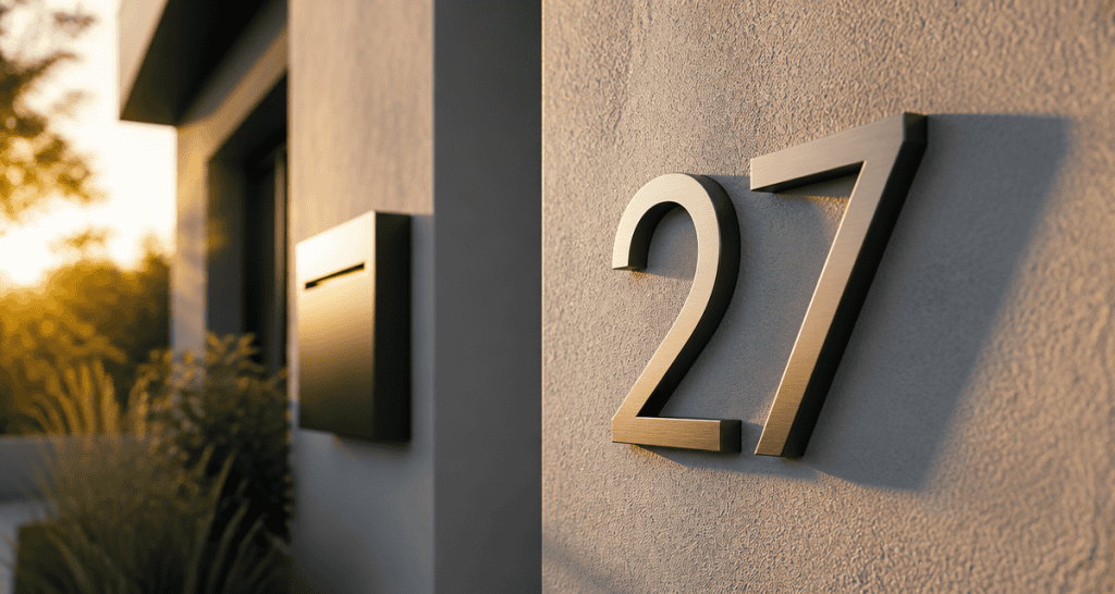 Numero de maison design aluminium sur façade moderne