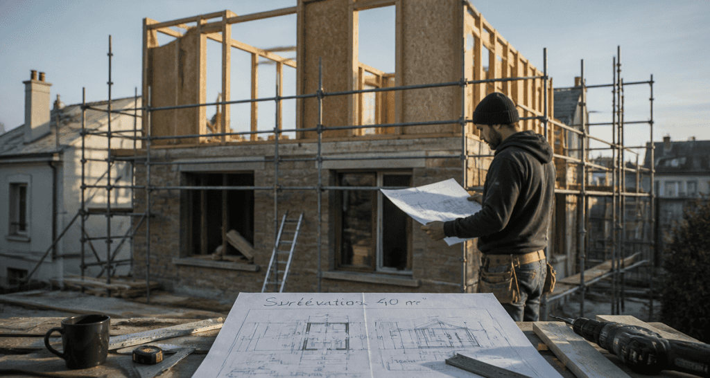 prix surélévation maison 40m2 chantier en cours