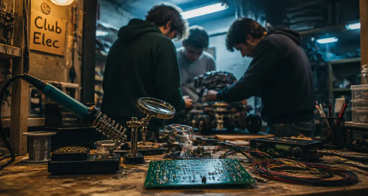 Club Elec : atelier d’électronique, fer à souder et PCB en cours