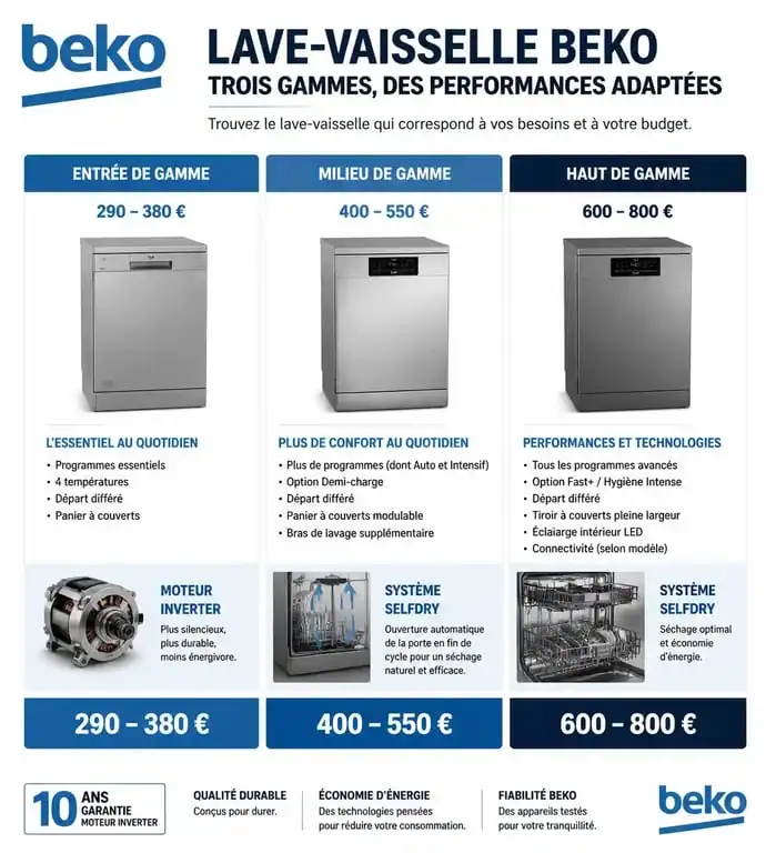 Comparatif des gammes de prix et caractéristiques des lave-vaisselle Beko