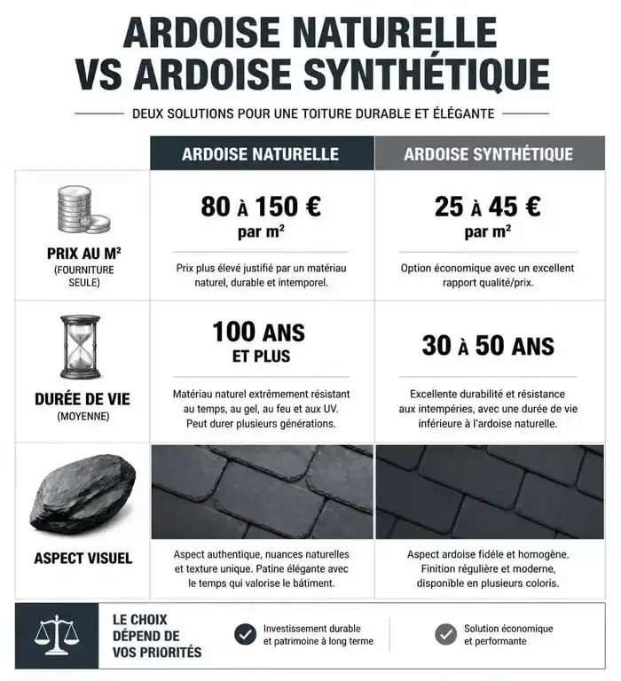 Comparatif prix et caractéristiques toit en ardoise prix au m2