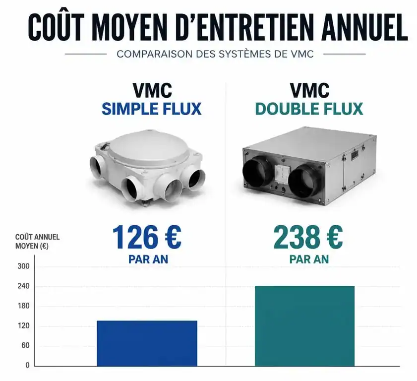 Infographie des tarifs moyens d'entretien VMC simple flux et double flux