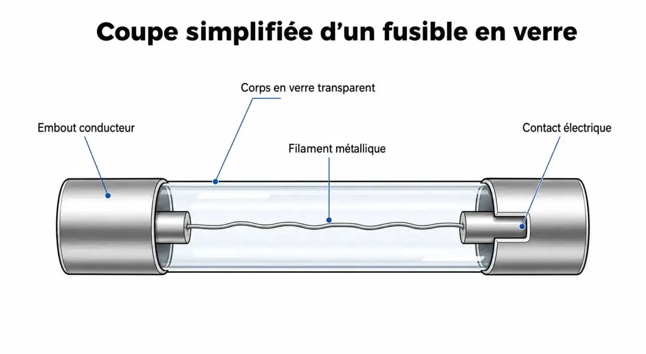Schéma explicatif montrant à quoi sert un fusible et son fonctionnement interne