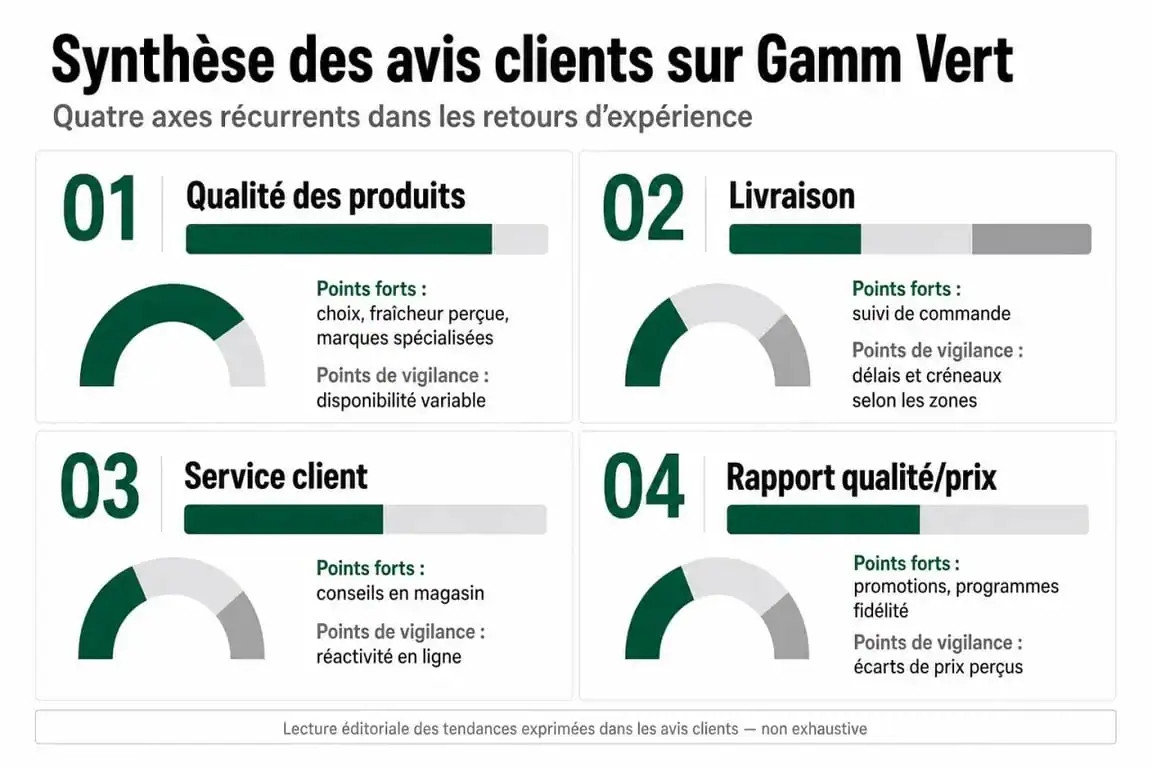 Synthèse des avis clients Gamm Vert : qualité, livraison et service client
