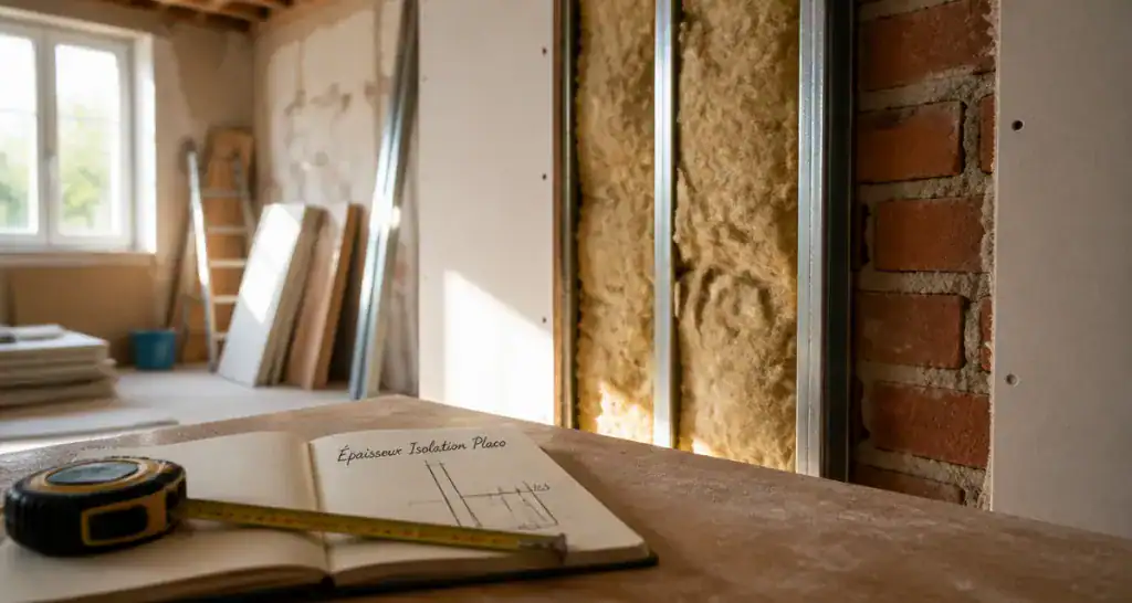 Epaisseur isolation placo mur en coupe