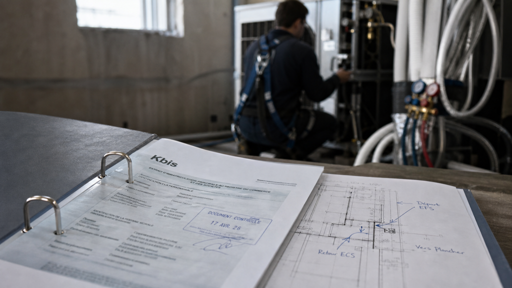 Profire genie climatique : vérification conformité CVC, Kbis et pompe à chaleur